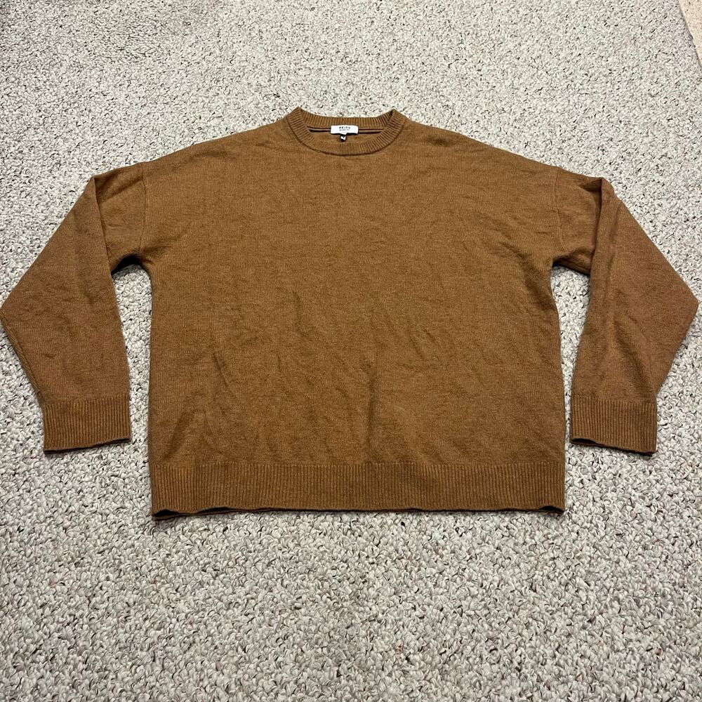 Reiss Parks Mens Merino Wool Crewneck Sweater L Camel Tan Preppy Quiet Luxury